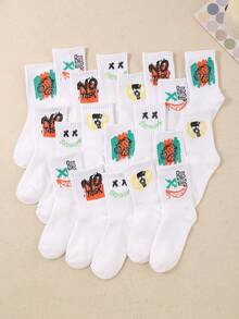 20双儿童袜子，涂鸦袜，街头袜，中筒袜，运动袜，带有涂鸦、字母、笑脸图案，适合青少年，男女通用，适合1-16岁儿童，透气、舒适、柔软 - 彩色 - 查看 8