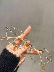 A Pair Of Blue Clear Lens Glasses, Unisex, To Reduce Eye Strain From Computers, TVs, Mobile Phones, And Games. Y2K Style, Cat-Eye Retro Glasses. - Multicolor - View 4