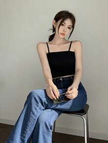 Solid Crop Ribbed Cami Top