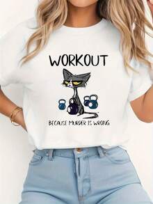 Women Funny T-Shirt Because  Is Wrong Tee With Cute Er Cat Graphic Lightweight Moisture-Wicking Fabric For Casual Casual Attire Funny Apparel Gift For Women Clothes Attire Playful Design Durable Construction Printed Top Women - trắng - Xem 1