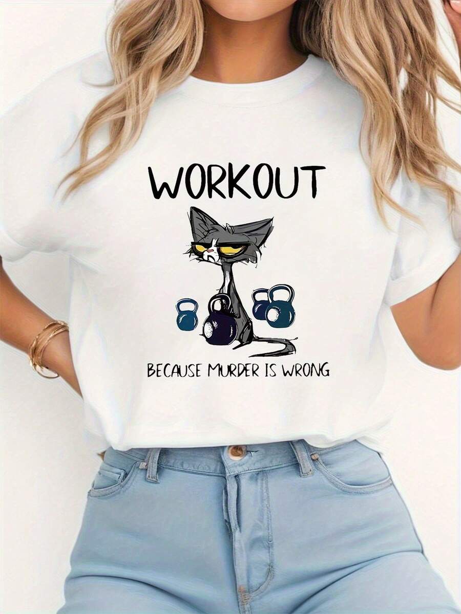Women Funny T-Shirt Because  Is Wrong Tee With Cute Er Cat Graphic Lightweight Moisture-Wicking Fabric For Casual Casual Attire Funny Apparel Gift For Women Clothes Attire Playful Design Durable Construction Printed Top Women - trắng - Xem 1