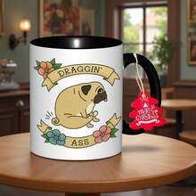 1 Cute Pug Coffee Mug With Lazy Pug Design And "Dragging Butt" Paw Print - Funny Pet Lover Gift, Dishwasher Shatterproof Cup, Suitable For Pug Owners, Birthday/Christmas/Mother's Day Gift (White Pug Themed Drinkware) - Black - View 3