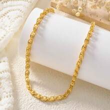 2件套优雅18K镀金镂空编织项链手链首饰套装，复古风格，适合女性日常、派对、活动、节日佩戴 - 金色 - 查看 5