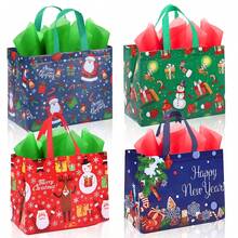 4 件/12 件大号圣诞礼品袋，可重复使用的手提袋，配有礼品包装纸，无纺布圣诞袋，适用于节日圣诞活动和派对圣诞节圣诞装饰圣诞睡衣圣诞礼物圣诞装饰 - 彩色 - 查看 13