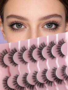 أشيتيو 7 أزواج رموش عين القطة الكرتونية، رموش مزيفة من الفرو القابلة لإعادة الاستخدام، رموش طبيعية ناعمة متقاطعة لتطويل الرموش - رموش متقاطعة - مشاهدة 5