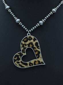 1 chiếc dây chuyền mặt dây chuyền hình trái tim rỗng in họa tiết da báo cổ điển, dây đeo áo len dành cho nữ, bộ sưu tập Ngày Valentine. - vòng cổ - Xem 6