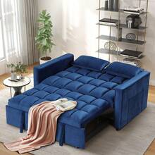 EBELLO 3 In 1 Multi-Functional Telescopic Trundle Sofa Bed Comfortable Double Sofa With Pillows For Small Living Room Bedroom - Azul - Ver 2