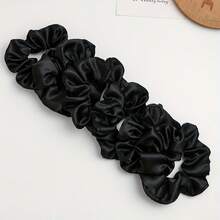 5-Piece Satin Women's Daily Simple Scrunchie Set, Daily Hair Care Essential, Casual Style, Classic Appearance, Smooth Style, Delicate Texture, Soft Fabric, Hair Tie Set, Hair Tie Set, Beauty Essential, Daily Hair Care - màu đen - Xem 6