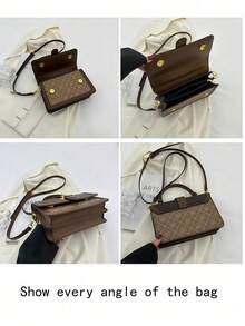 女士手提包，复古大容量托特包，奢华PU斜挎包，女士经典休闲手提包和单肩包 - 棕色 - 查看 5