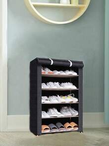 6-Tier Coffee Color Fabric Shoe Rack, Multi-Layer Steel Pipe Assembled Shoe Cabinet With Dust Cover - Multicolor - View 4