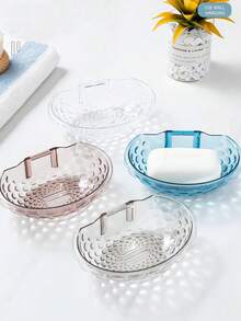 1pc Transparent Soap Dish, Hole-Free Bathroom Wall-Mounted Soap Holder, Soap Dish Drainer Rack, Creative Hole-Free Bathroom Storage Rack, Home Suction Cup Wall-Mounted Soap Dish, Bathroom Transparent Soap Dish, Hole-Free Home Wall-Mounted Sink Soap Dish - Multicolor - View 3