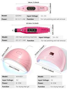 美甲工具套装，美甲沙龙套装，UV美甲灯，凝胶指甲油烘干机，电动美甲钻，低噪音卸甲液，电动美甲钻头，美甲钻打磨带，角质推，角质钳，指甲锉，手指分离器，指甲及足部护理套装 - 沙龙级家用完美之选，美甲爱好者的必备工具，完美的美甲礼物。 - 彩色 - 查看 9