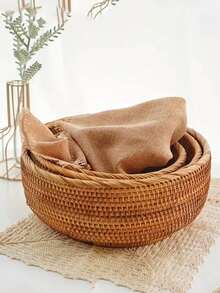 1/3pcs Round Woven Storage Basket, Suitable For Vegetables, Fruits, Bread, Snacks, Decorative For Tabletop, Living Room, Bathroom, Kitchen Counter (Small/Medium/Large), Modern Boho Style Rope Plant Hanging Basket, Wooden Rattan Geometric Basket, Natural Metal Frame Accent, Suitable For Coastal Garden Decor