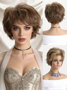 1pc Women's Fashion Wig, Heat Resistant Synthetic Fiber, Natural Fluffy Style, With Wig Cap - Multicolor - View 1