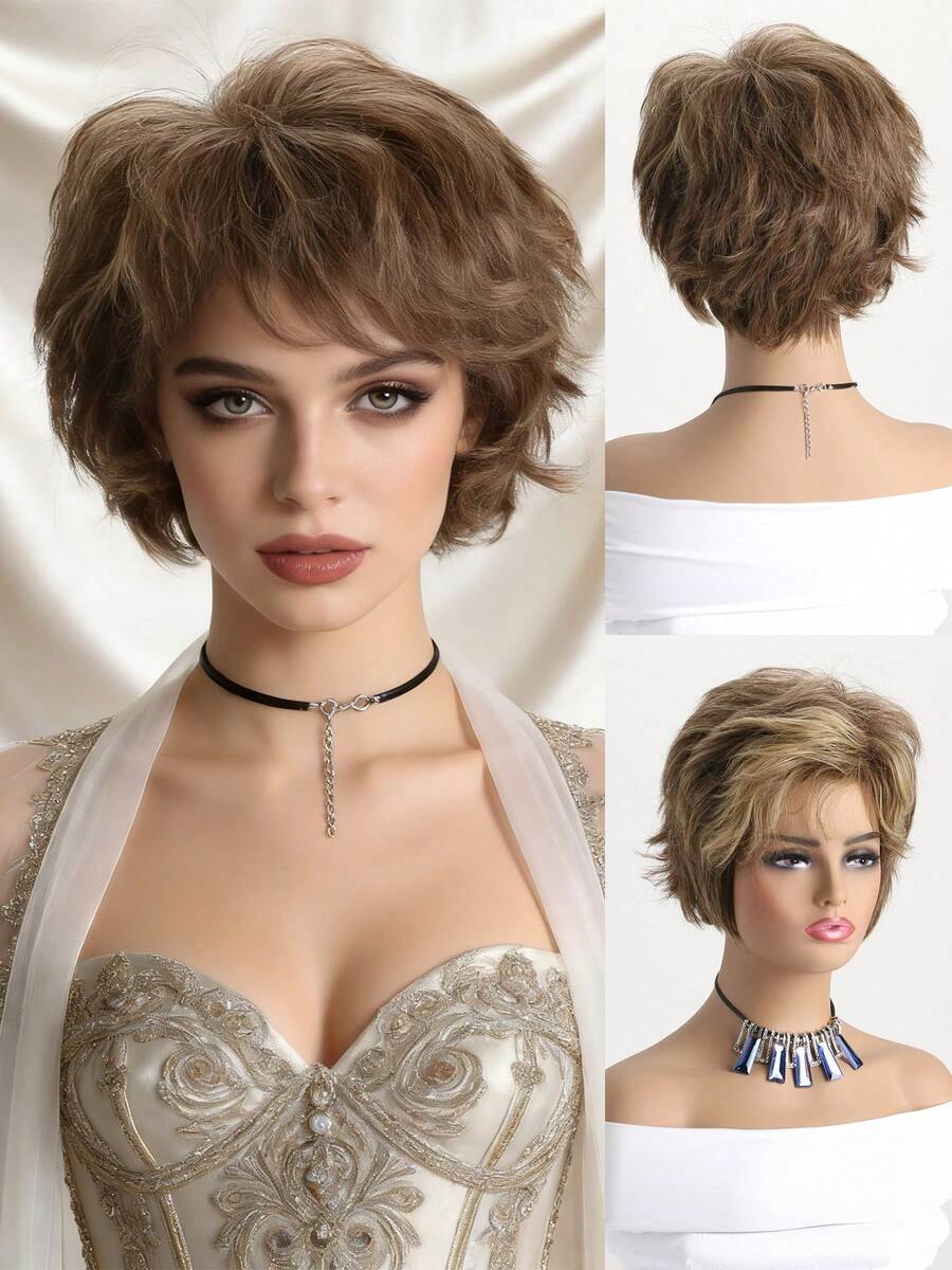 1pc Women's Fashion Wig, Heat Resistant Synthetic Fiber, Natural Fluffy Style, With Wig Cap - Multicolor - View 1