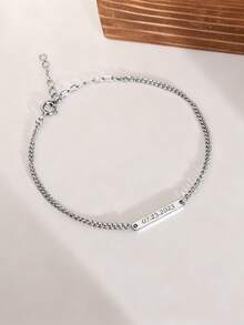 1pc Customized Minimalist Cuban Link Bracelet, Personalized Name Plate Bracelet, Minimalist Personalized Bracelet, Engraved Plate Bracelet, Date Engraved Bracelet, Unisex Bracelet, Customized Gift, Gift For Her/Him, Valentine's Day Gift, Mother's Day Gift, Father's Day Gift - Multicolor - View 9