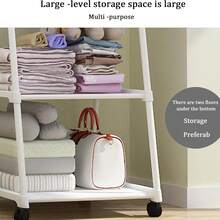 1pc Floor-Standing Coat Rack, Compact Bedroom Type With Shelf, Multi-Layer Storage Rack For Living Room, Mobile Multi-Functional Design, Indoor Balcony Clothes Drying Rack - Multicolor - View 11