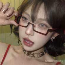 Pure And Alluring Red Semi-Rimless Glasses Frame, Y2K Style, High-End, Sophisticated, Anime-Inspired, Lensless Frame For Eye Decoration. - 粉色 - 查看 4