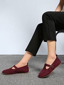 Women's Mary Jane Shoes, Square Toe Slip-On Casual Loafers, Soft Sole, Spring/Autumn - Red - View 4