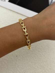 1件复古多层酒红色锆石珍珠手链，小众设计金属多层指链 - 彩色 - 查看 10