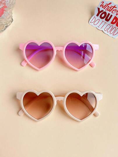 2副女童可爱时尚彩色经典心形复古眼镜，情人节礼物