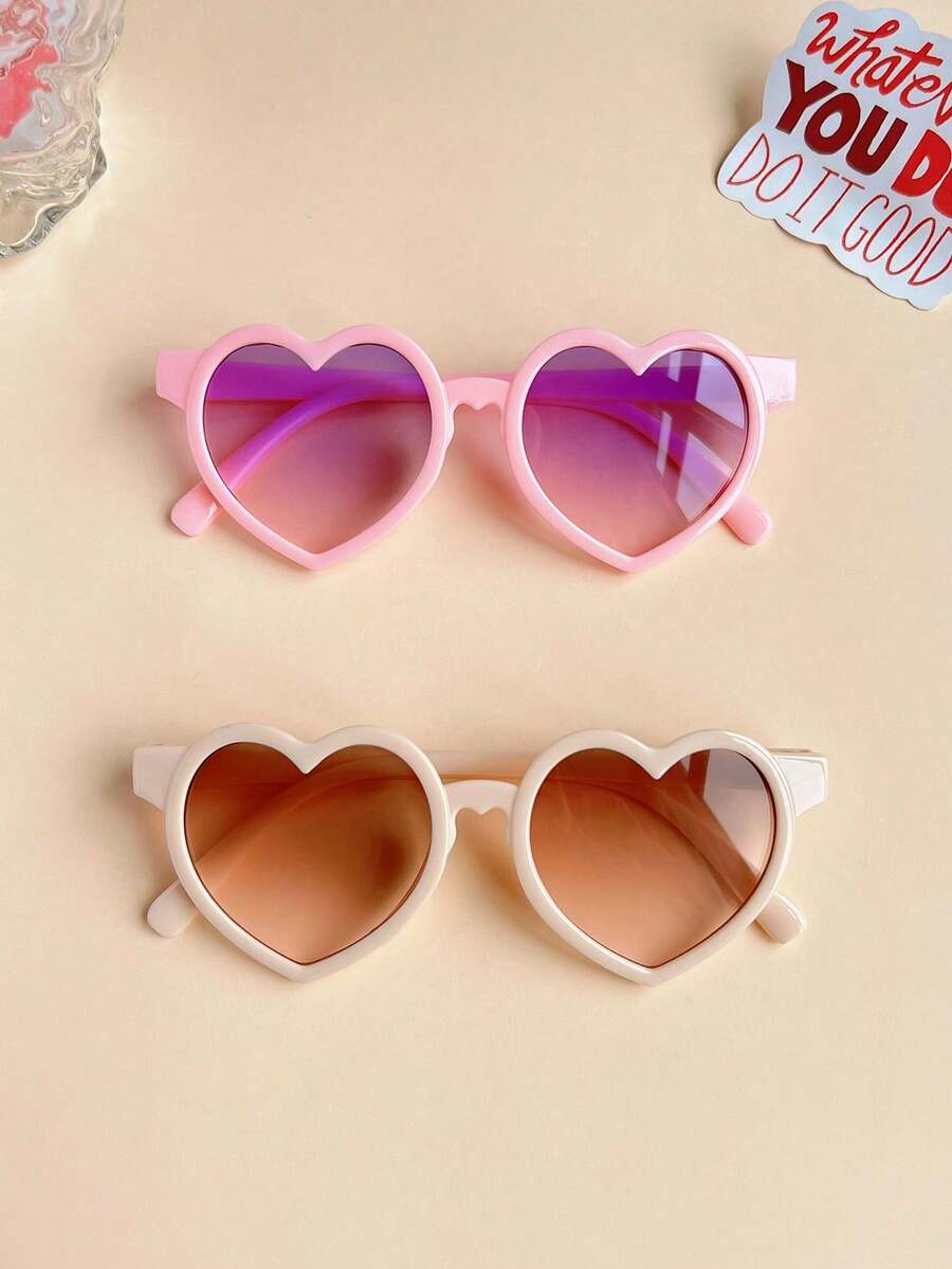 2 Pairs Girls Cute Fashionable Colorful Classic Heart-Shaped Retro Glasses, Valentine's Day Gift - Multicolor - View 1