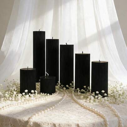 Black Cylinder Scented Candle, Decorative Candle Set, Candle Decor, Gift For Girlfriend, Gift For Women, All-Season Gift, Home Decor Candle, Kitchen & Dining Table Decor, Romantic Candlelight Dinner Series Candle