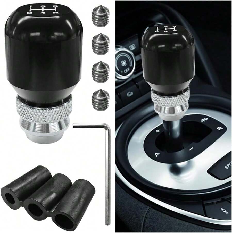 Universal 5-Speed Manual Gear Shift Knob With Adapters - Black Aluminum ...