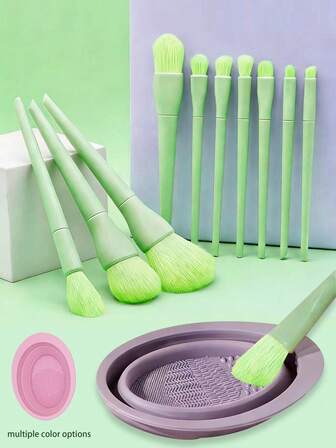 11pcs Makeup Brush Cleaning Kit, New Ins Style Cute Sweet Pink Portable Brush Cleaner For Beginners, Soft Silicone Brush Cleaning Mat, Eyeshadow Blush Powder Foundation Eyebrow Eyelash Contour Highlighter Brush Set, Suitable For Travel, Bedroom, Gift For Friends And Girlfriend