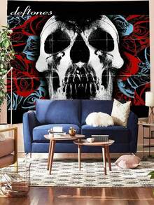 1 件骷髅和玫瑰图案印花挂毯，现代涤纶纤维方形挂毯，用于房间客厅卧室装饰，房间旗帜，房间装饰，挂毯，墙壁装饰，墙壁艺术，房间用品，房间旗帜，家居装饰，壁挂 - 黑色 - 查看 11