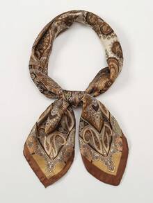 1pc Bohemian Paisley Pattern Silk Scarf, Size 27.5" X 27.5", Fashionable Design, Suitable For Daily Wear