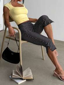 WOWDARK 女士夏季中长裤，黑色蕾丝波点七分裤，侧开衩设计，适合生日派对、聚会、情人节、约会等场合。 - 黑與白 - 查看 2