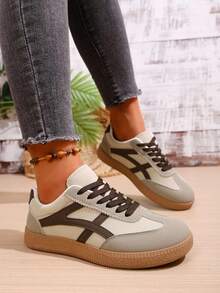 Women's Round Toe Flat Lace-Up Casual Sneakers, Versatile