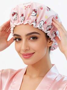 Sanrio 3个装Hello Kitty双层浴帽，可爱印花设计，适合浴室、厨房和旅行，是生日、派对、圣诞节的完美礼物。发饰、女士睡帽、浴室配件、发饰、女士发饰、头发、睡帽、女士帽子睡帽 - 彩色 - 查看 9