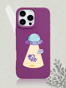 Cute Alien UFO Cow Print Phone Case, Compatible With IPhone 17/16/15/14/13/12/11 Series, Skin - Friendly Touch, Shockproof & Scratch - Resistant, New Stylish Design, Adorable Cartoon Style Protective Cover For IPhone Lovers - màu đen - Xem 6