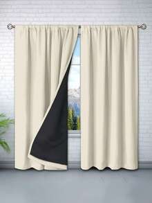 1pc Full Blackout Thermal Curtain - 99% UV-Resistant Polyester, Rod Pocket Hanging, Non-Bleachable Plain Weave, Bedroom Art Theme, Coated Blackout Thermal, Noise-Reducing - Ideal For Bedroom, Farmhouse And School Deep Sleep - Beige - View 5