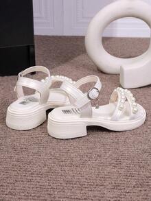 Girls' Pearl Decor Princess High Heel Sandals, New Summer Style - Beige - View 4