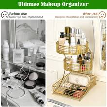 1 Piece 3 Tier Round Metal Storage Rack - No Assembly Required, Polished Surface, Multi-Tier Metal Cosmetic Organizer Modern Storage Rack For Skincare Products Lipstick Bathroom Countertops No Tools Required, Fruit And Vegetable Basket, Kitchen Storage Solutions | Fashion Organizer | Mesh Design, Kitchen Organizer And Storage Home Daily Perfect Gift - Vàng - Xem 6