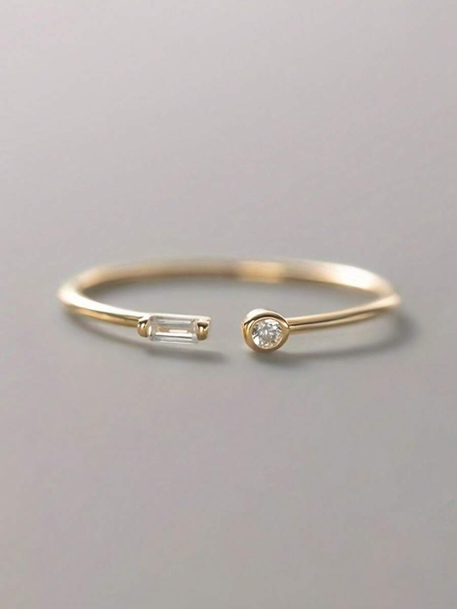 1 chiếc nhẫn đá Cubic Zirconia tinh tế, quà tặng đám cưới, đính hôn, kỷ niệm, ngày Valentine cho phụ nữ - Vàng - Xem 1