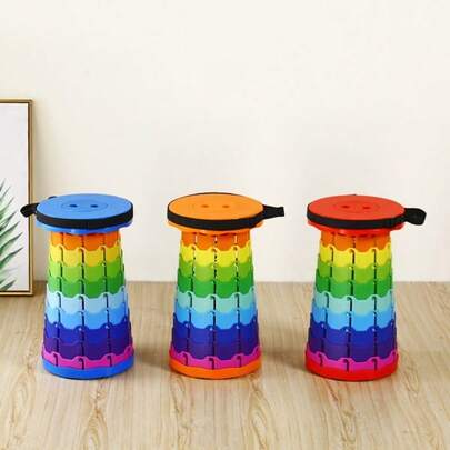 1个可调节高度塑料折叠凳，可折叠伸缩便携轻便凳，坚固可伸缩家用座椅，适用于沙滩、露营、钓鱼、园艺、户外活动，理想的户外用品