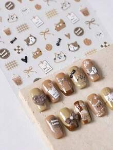 1pc Cute Meerkat Cat 3D Nail Art Stickers, Chocolate Bear Embossed Nail Decals, Nail Accessories, Nail Decorations, Nail Stickers - Multicolor - View 2