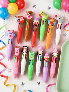 10支/套彩色卡通风格圆珠笔套装，四合一可爱笔，批量购买，萌萌爱心对话主题圆珠笔，生日派对、情人节礼物、课堂奖励、学校奖品、办公用品的理想之选 - 彩色 - 查看 9