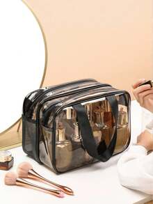 1个透明PVC化妆包，化妆刷化妆品收纳包，防水干湿分离旅行洗漱包，便携手提包，适用于海滩、学校、浴室、度假、情人节、圣诞节等场合，是送给母亲、家人、朋友的理想礼物。 - 彩色 - 查看 5