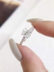 1pc 2ct Luxury Diamond-Set Oval Moissanite Wedding Ring, S925 Sterling Silver Luxury Engagement Ring, Promise Ring, Anniversary Ring, Women's Jewelry Gift, New Year's Gift - Oval Moissanite Ring With Diamonds - 1ct - View 6