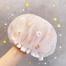 1Pc Inspired Double Shower Cap, Blue Checked With Daisy Pattern - White Shower Cap For Swimming, Spa, Spa Visits, Sensitive Scalp (Free Of Irritating Chemicals) - Cam (1) - Xem 7