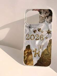 1个时尚简约金色2026图案亮面防水防震防滑轻薄软手机壳，兼容苹果手机，是送给朋友、家人、情侣、生日、节日的绝佳礼物。 - 彩色 - 查看 4