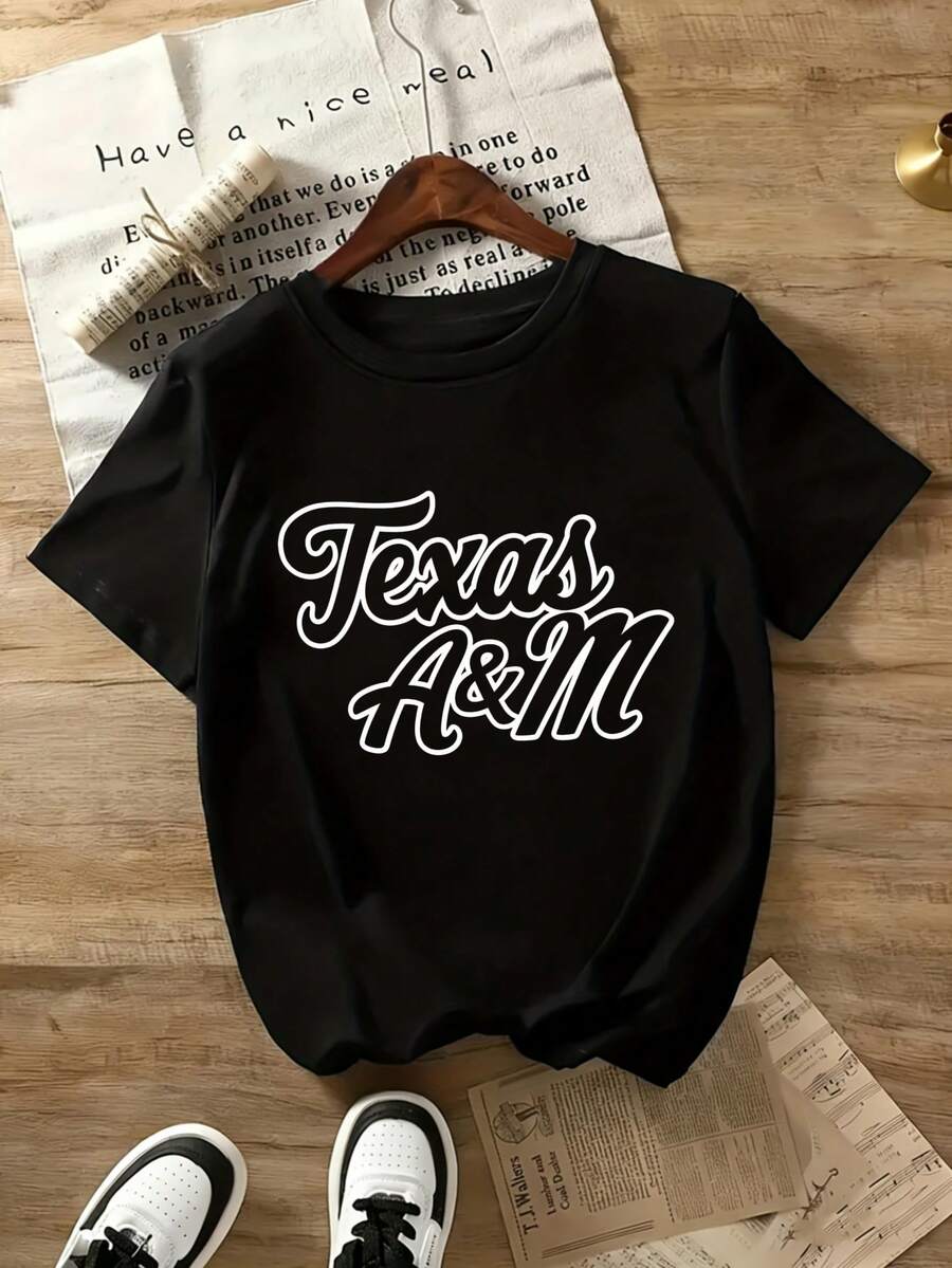 Men's New Casual Sports T-Shirt Texas A M Aggies College T Shirt Unisex Short Sleeve Casual Graphic Tee For Men Women Black Cotton Top Summer WearSuitable For Baseball, Ice Hockey, Rugby, Sports Eventsholiday Partiesoutingssports And Other Holiday Gifts - trắng - Xem 1