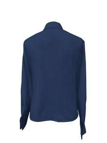 1pc Women's Solid Color Button-Up Elegant Commuter Casual Slim Fit Long Sleeve Shirt, Suitable For Office, Home, Daily Wear, And Dates, All Seasons Spring - Navy Blue - View 5