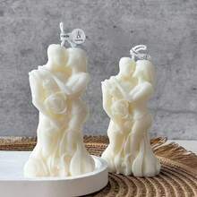 1个情人节拥抱情侣造型香薰蜡烛DIY创意装饰，浪漫礼物，婚礼回礼，硅胶模具 - 白色 - 查看 3