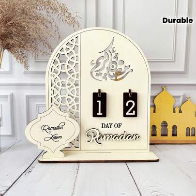 Wooden Ramadan Countdown Set - Ramadan Calendars, Ramadan Decorations, 12 Flip-Style Numbers, Eid Al-Fitr Desktop Decor, Ramadan Kareem, Placed In Prayer Corner, Living Room, Desk, Islamic Faith Ramadan Gift For Friends And Family